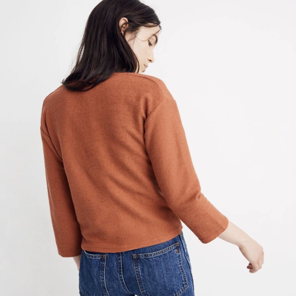 Madewell Texture & Thread Long-Sleeve Tie-Front Top Women's S Orange 3/4 sleeve - Picture 3 of 6